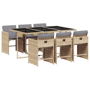 vidaXL Ensemble &agrave; manger de jardin coussins 7 pcs m&eacute;lange beige rotin