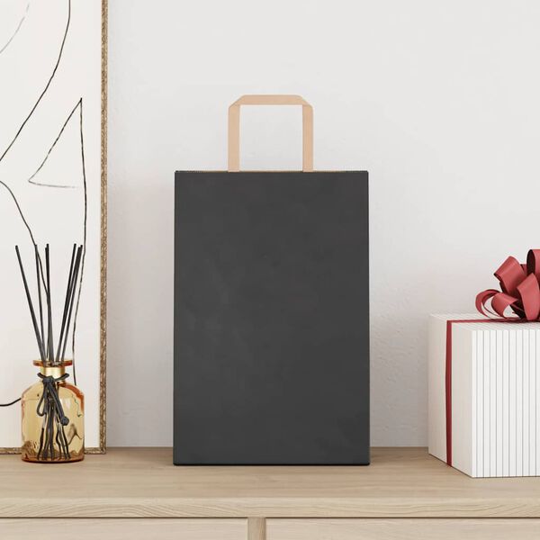 vidaXL Sacs en papier 50 pcs avec poign&eacute;es noir 21x11x31 cm