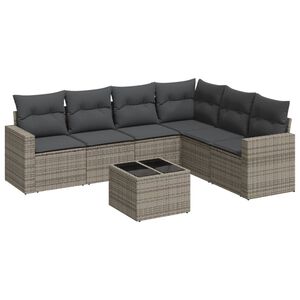 vidaXL Salon de jardin avec coussins 7 pcs gris r&eacute;sine tress&eacute;e