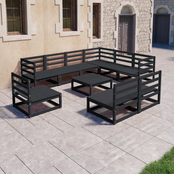 vidaXL Salon de jardin 10 pcs noir bois de pin massif