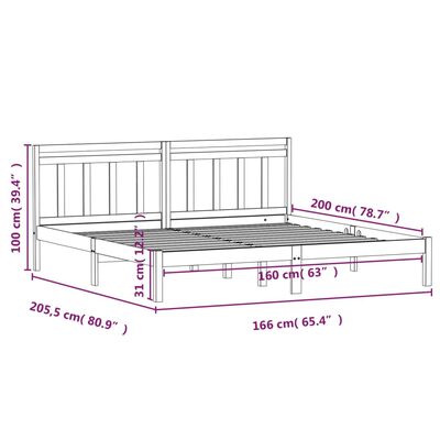 vidaXL Cadre de lit Gris Bois de pin massif 160x200 cm