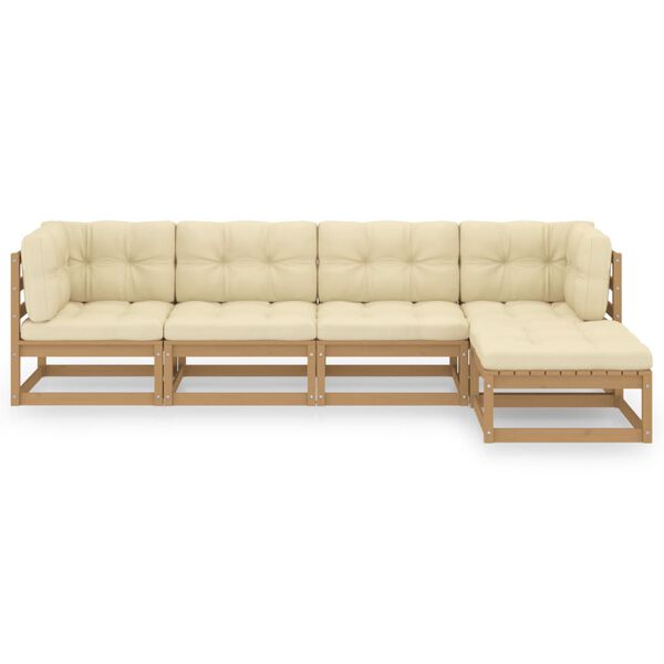 vidaXL Salon de jardin 5 pcs avec coussins Bois de pin massif