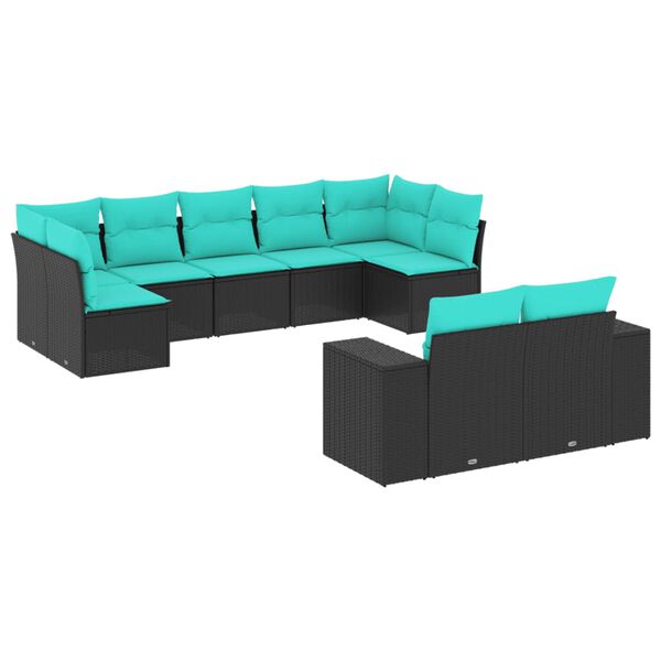 vidaXL Salon de jardin 9 pcs avec coussins noir r&eacute;sine tress&eacute;e