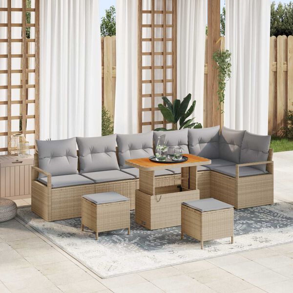 vidaXL Ensemble de canap&eacute; de jardin 9 pcs Beige et Gris clair