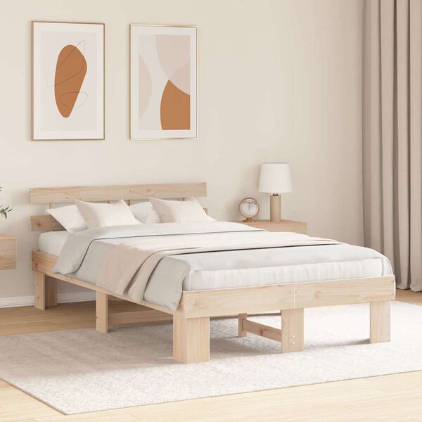 vidaXL Cadre de lit avec t&ecirc;te de lit Naturel 120 x 190 cm Pin massif