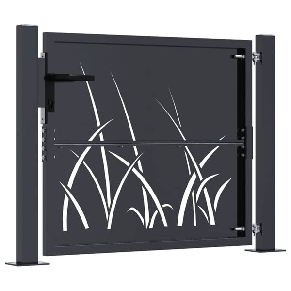 vidaXL Portail de jardin Anthracite 100x75 cm Acier Design Herbe