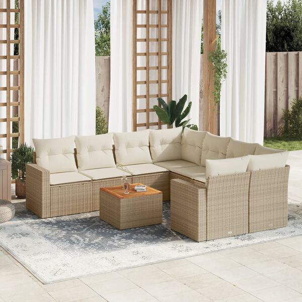 vidaXL Salon de jardin avec coussins 9 pcs beige r&eacute;sine tress&eacute;e