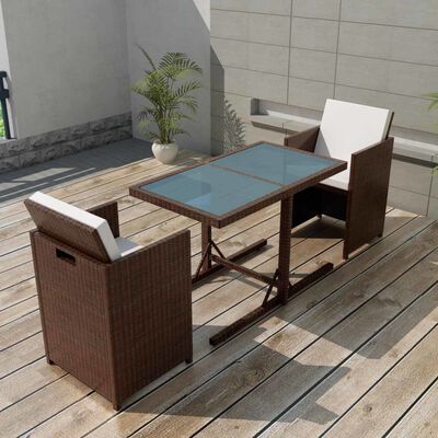 vidaXL Ensemble de bistro 3 pcs et coussins résine tressée marron