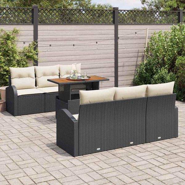 vidaXL Ensemble de canap&eacute; de jardin avec coussin 7 pcs Noir et cr&egrave;me