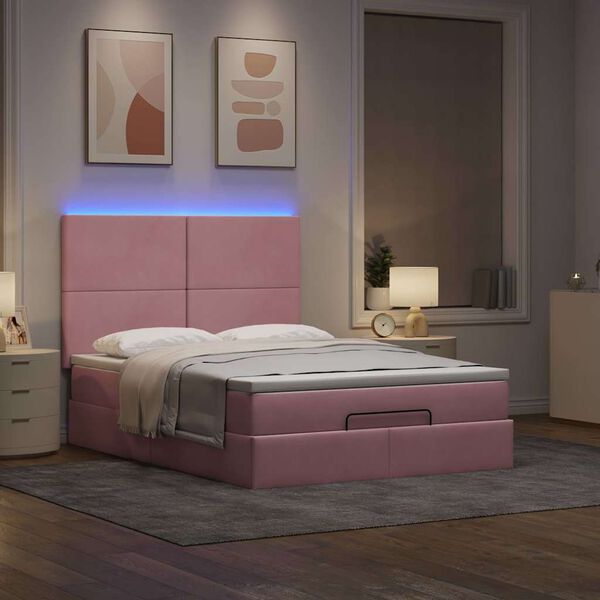 VidaXL Cadre de lit ottoman avec matelas rose 140x200 cm velours