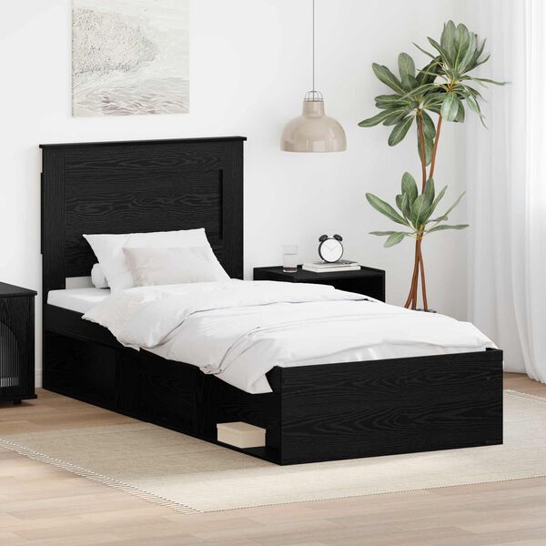 vidaXL Cadre de lit avec t&ecirc;te de lit Noir 75 x 190 cm Pin massif