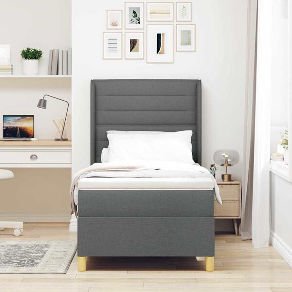 vidaXL Lit &agrave; ressorts avec bandes LED Gris 80 x 200 cm tissu