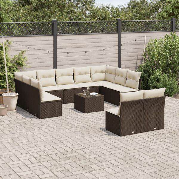 vidaXL Salon de jardin avec coussins 12 pcs marron r&eacute;sine tress&eacute;e