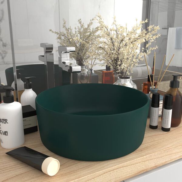 vidaXL Lavabo rond de luxe Vert foncé mat 40x15 cm Céramique