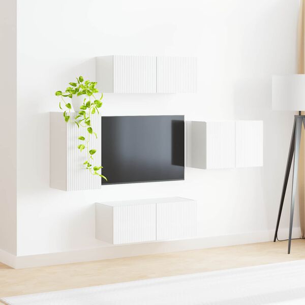 vidaXL Ensemble de meuble TV mural Montage mural 4 pcs Blanc brillant