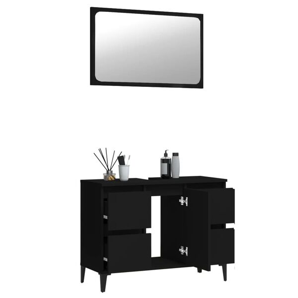 vidaXL Ensemble de meubles salle de bain 2 pcs noir bois d'ing&eacute;nierie