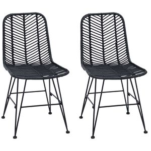vidaXL Chaise de salle &agrave; manger 2 pc Rotin et m&eacute;tal Noir