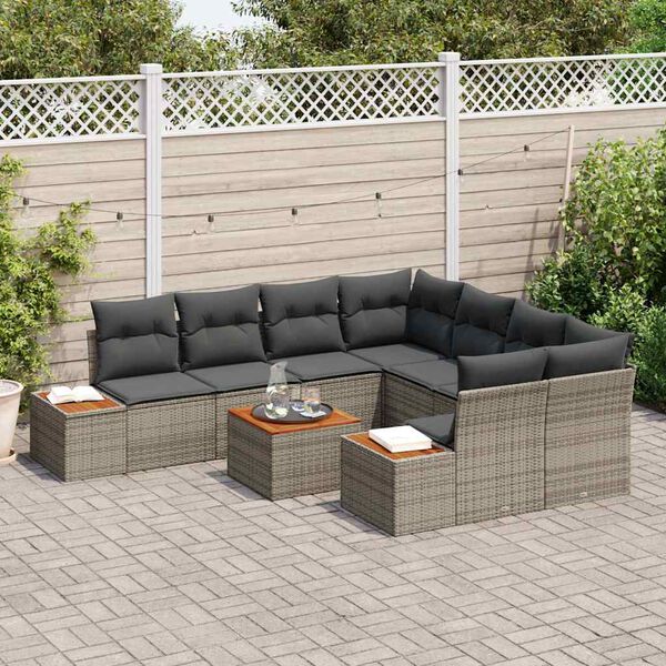vidaXL Ensemble de canapé de jardin avec coussin 9 pcs Gris Poly rotin