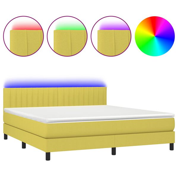 vidaXL Sommier &agrave; lattes de lit avec matelas LED Vert 180x200 cm Tissu