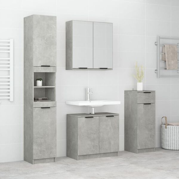 vidaXL Meubles de salle de bain 4 pcs Gris b&eacute;ton Bois d'ing&eacute;nierie