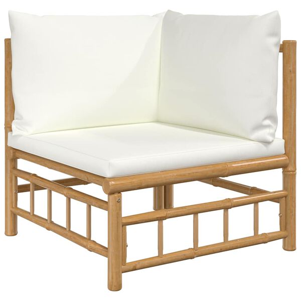 vidaXL Canap&eacute; d'angle de jardin avec coussins blanc cr&egrave;me bambou