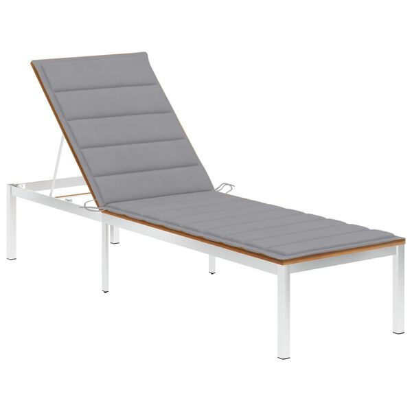 vidaXL Chaise longue avec coussin Bois d'acacia et acier inoxydable
