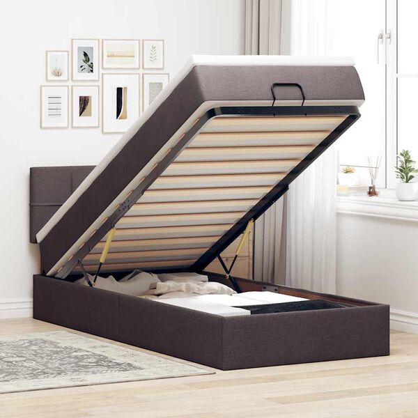 vidaXL Lit ottoman avec matelas marron fonc&eacute; 100x200 cm tissu