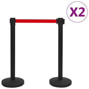 vidaXL Colonnes avec bandes 4 pcs Barri&egrave;re d'a&eacute;roport Fer Noir