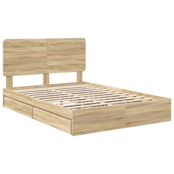 vidaXL Lit de Rangement Ch&ecirc;ne Sonoma 140 x 190 cm Bois d'ing&eacute;nierie
