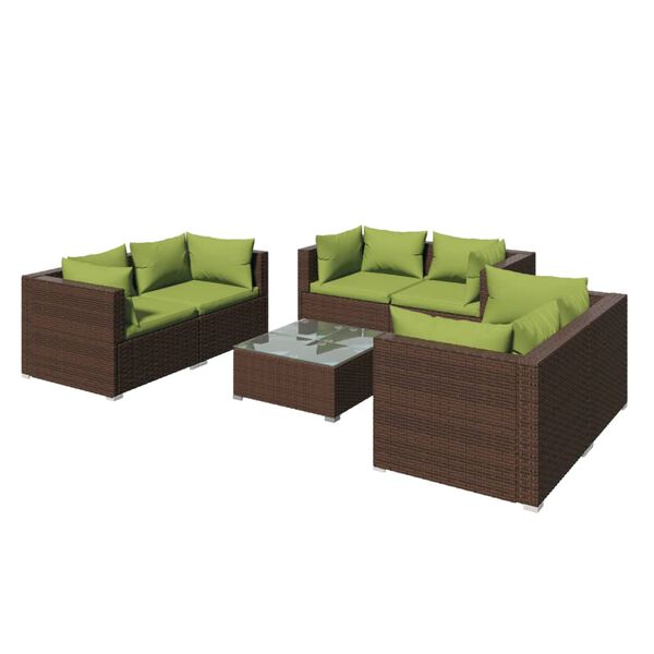 vidaXL Salon de jardin 7 pcs avec coussins Résine tressée Marron
