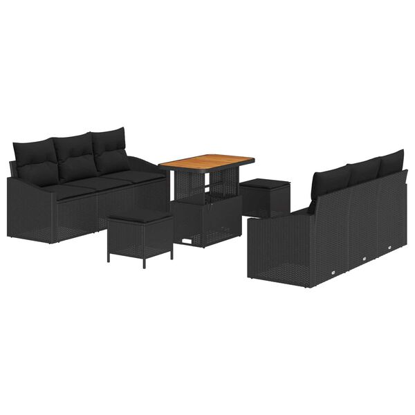 vidaXL Ensemble de canap&eacute; de jardin avec coussin 9 pcs Noir polyrotin