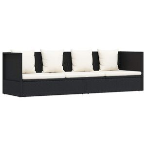vidaXL Lit de jardin avec coussin et oreillers R&eacute;sine tress&eacute;e Noir