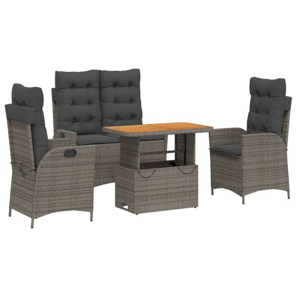 vidaXL Ensemble &agrave; manger jardin 4pcs et coussins Gris R&eacute;sine tress&eacute;e