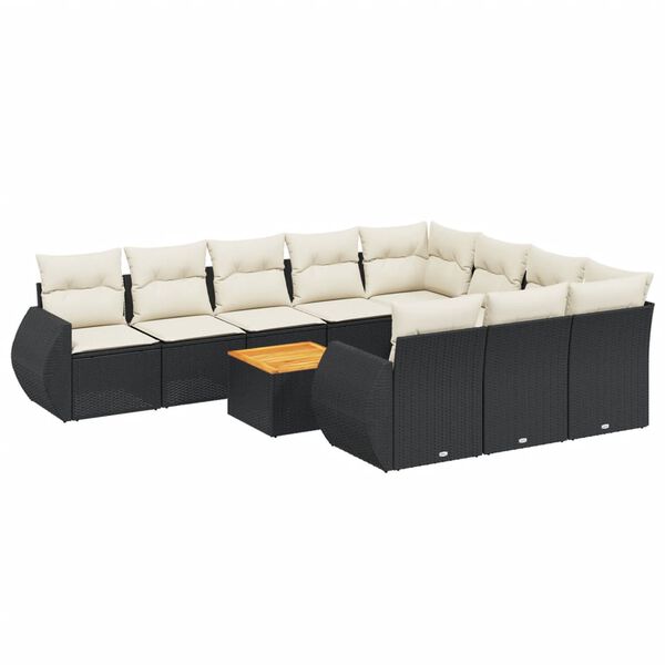 vidaXL Salon de jardin 11 pcs avec coussins noir r&eacute;sine tress&eacute;e