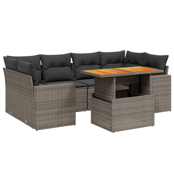 vidaXL Salon de jardin avec coussins 7 pcs gris r&eacute;sine tress&eacute;e