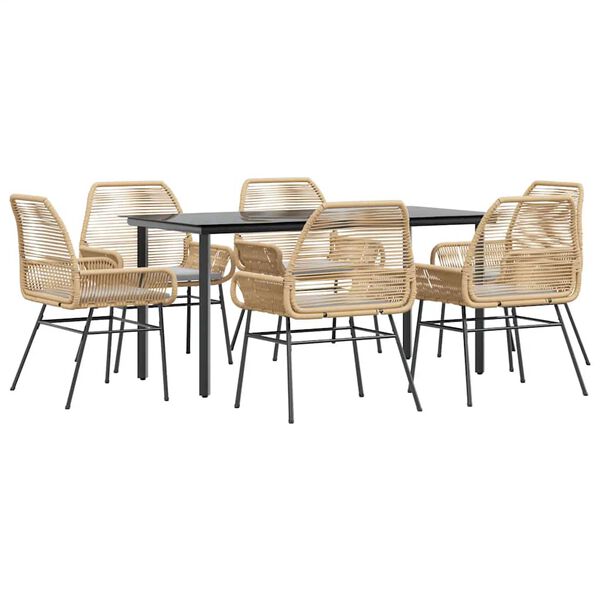 vidaXL Ensemble &agrave; manger jardin coussins 7pcs marron poly rotin verre