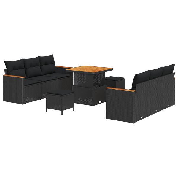 vidaXL Ensemble de canap&eacute; de jardin 9 pcs Noir polyrotin