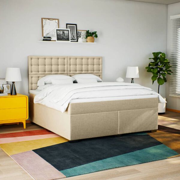 vidaXL Sommier &agrave; lattes de lit avec matelas Cr&egrave;me 180x200 cm Tissu