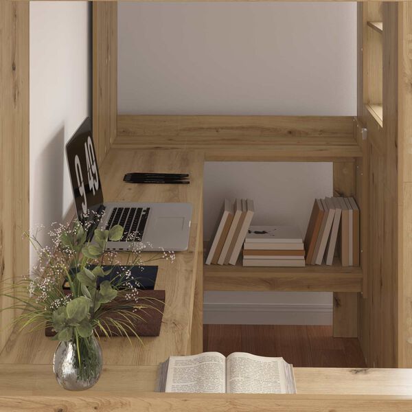 vidaXL Cadre de lit superpos&eacute; avec bureau Ch&ecirc;ne artisanal 90 x 200 cm