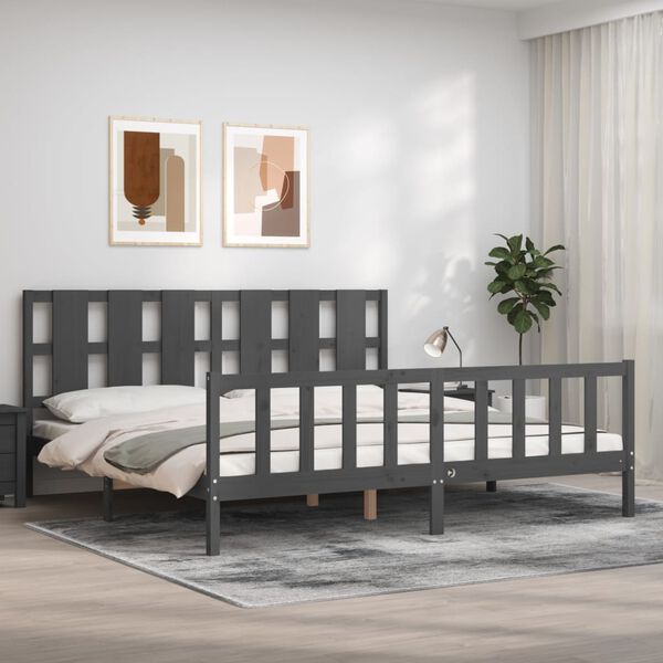 vidaXL Cadre de lit sans matelas gris 200x200 cm bois massif de pin