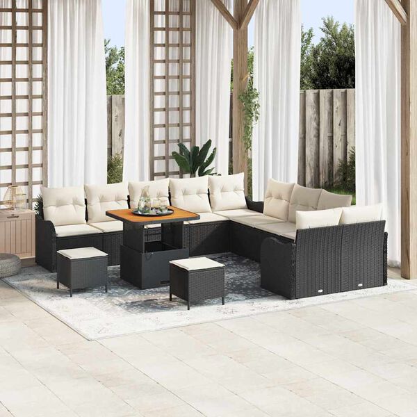 vidaXL Ensemble de canap&eacute; de jardin avec coussin 13 pcs Noir et Cr&egrave;me