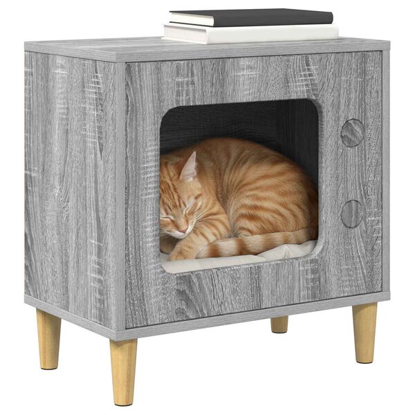vidaXL Maison pour chat Gris Sonoma 51 x 30 x 52 cm Bois d'ing&eacute;nierie