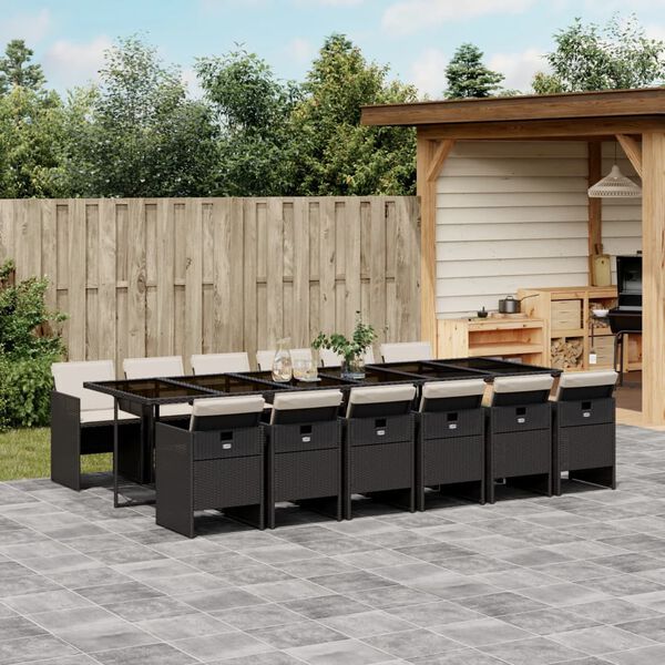 vidaXL Ensemble &agrave; manger de jardin 13 pcs coussins noir r&eacute;sine tress&eacute;e