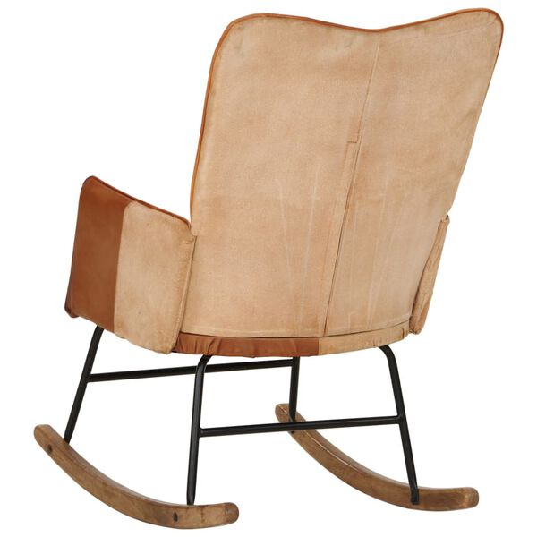 vidaXL Chaise &agrave; bascule Marron Cuir v&eacute;ritable et toile
