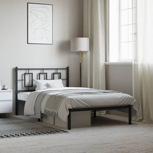 vidaXL Cadre de lit m&eacute;tal sans matelas avec t&ecirc;te de lit noir 107x203cm
