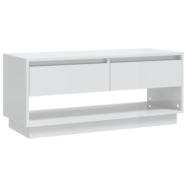 vidaXL Meuble TV blanc brillant 102x41x44 cm bois d'ingénierie