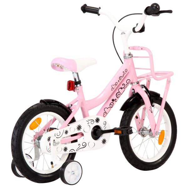 vidaXL V&eacute;lo enfant avec porte-bagages avant 14 pouces Blanc et rose
