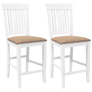 vidaXL Tabourets de bar avec coussins (lot de 2) en bois massif blanc et caoutchouc