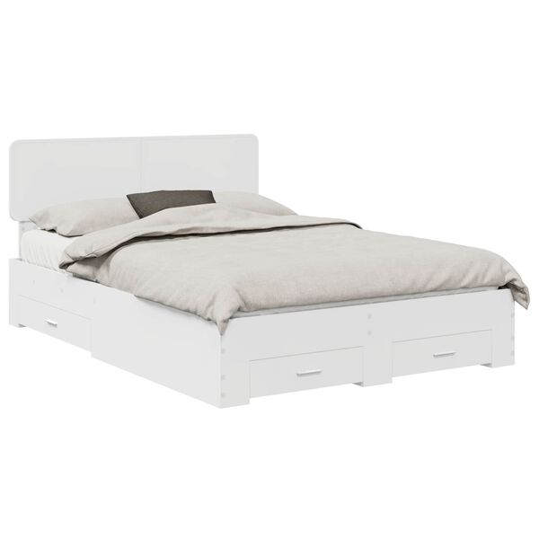 vidaXL Cadre de lit avec tiroir Blanc 140 x 190 cm Bois d'ing&eacute;nierie