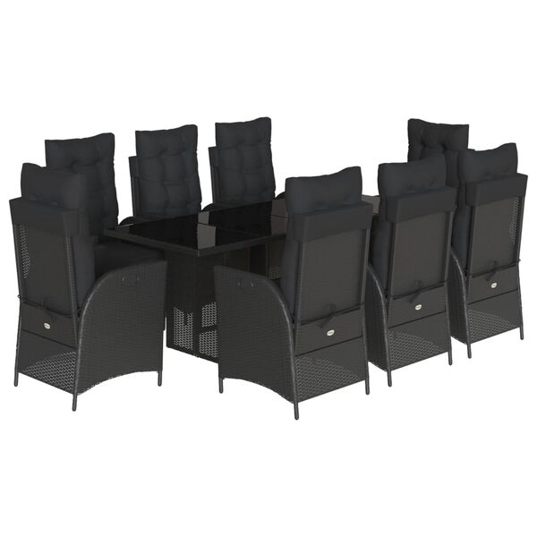 vidaXL Ensemble &agrave; manger de jardin 9pcs coussins noir r&eacute;sine tress&eacute;e